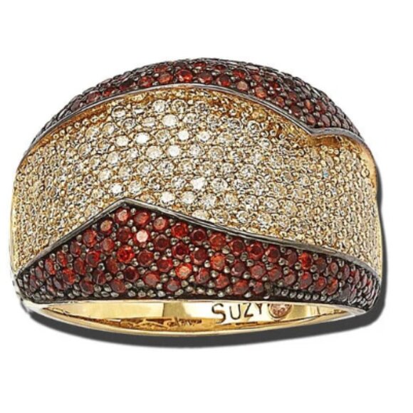 Suzy Levian 14k Gold-Plated Ster. Silver Red and White CZ Anniversary Ring - 6 - Picture 1 of 11